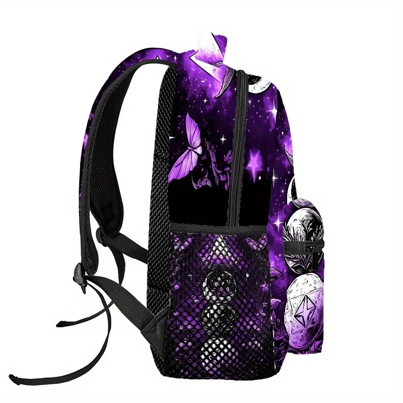 Mystical Celestial Boho Backpack for Men Women Adjustable Straps Lightweight Foldable Purple Galaxy Design with Moon