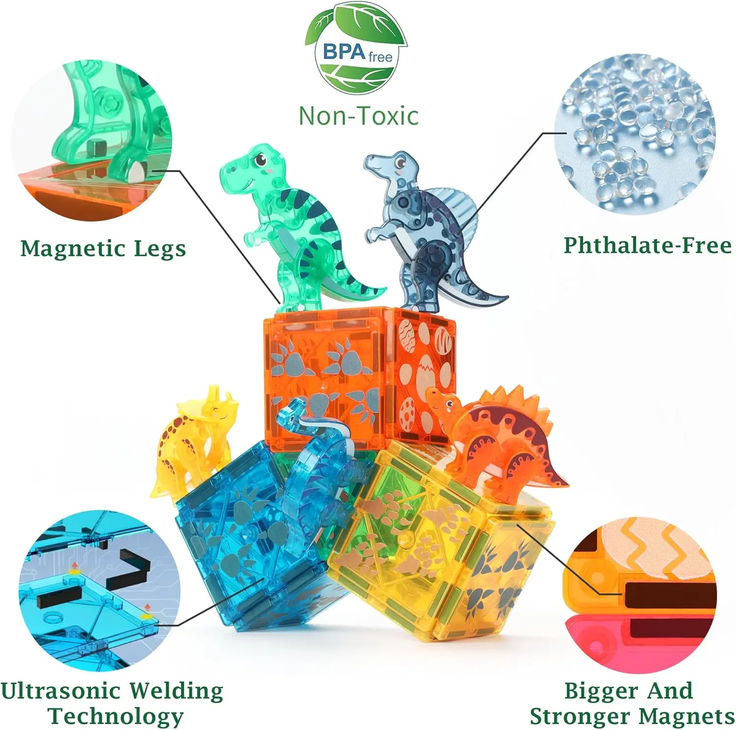 Ensemble de carreaux magnétiques dinosaure 106 pièces, blocs de construction magnétiques, jouets du monde Dino, TEM authentiques, carreaux magnétiques animaux pour les tout-petits B