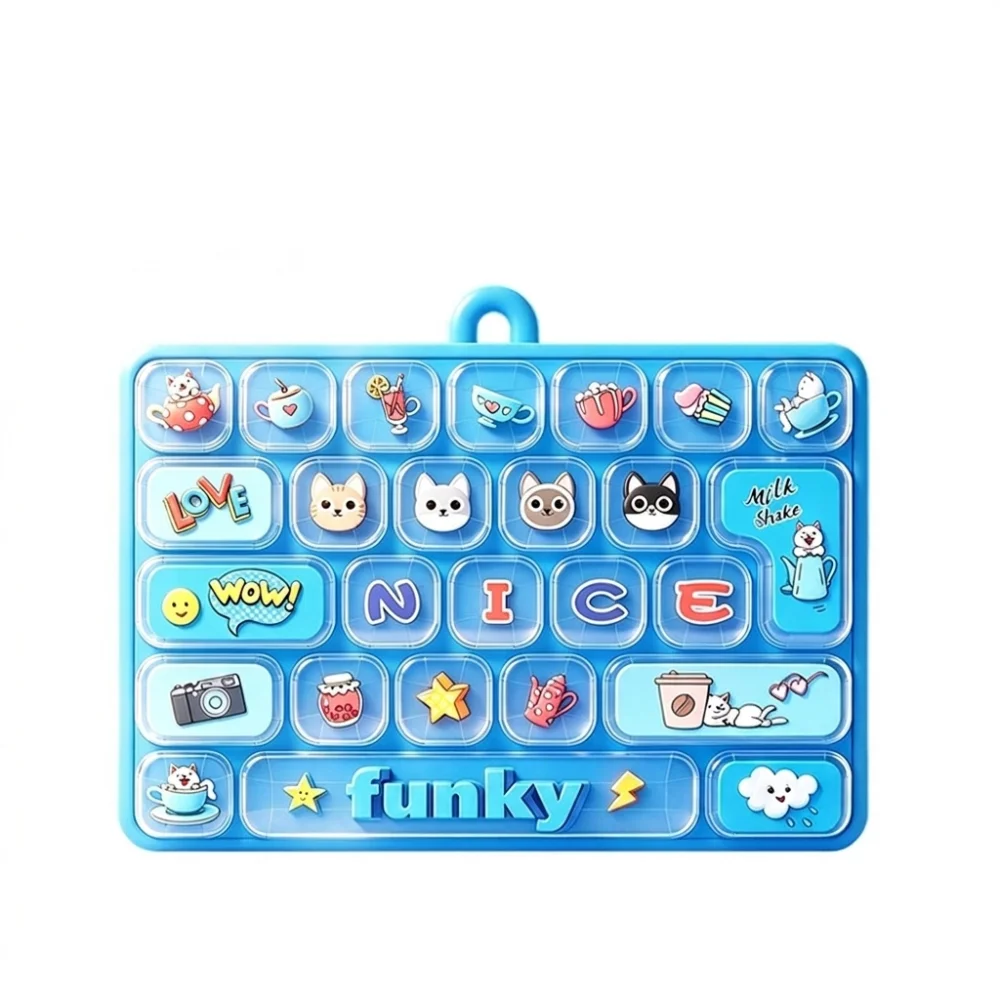 Cartoon 26 Keys Fidget Keyboard Clear Key Sounds Plastic Mechanical Keyboard Keychain Clickable Keys Animal Patterns