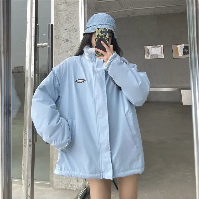 الخريف/الشتاء زوجين الوقوف طوق القطن معطف الوجهين ارتداء صوف الضأن جاكيت من الصوف للرجال والنساء المتخصصة النايلون سترات