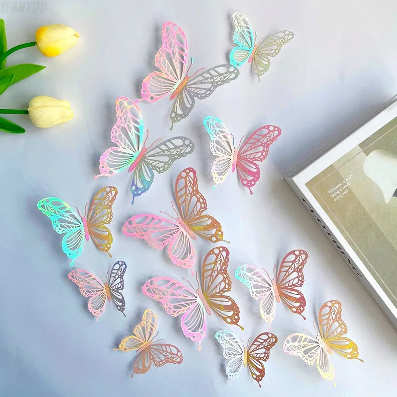 12Pcs 3D Effect Butterflies Wall Stickers Beautiful Colorful Butterfly for Kids Room Living room Wall Decals Home Decoration