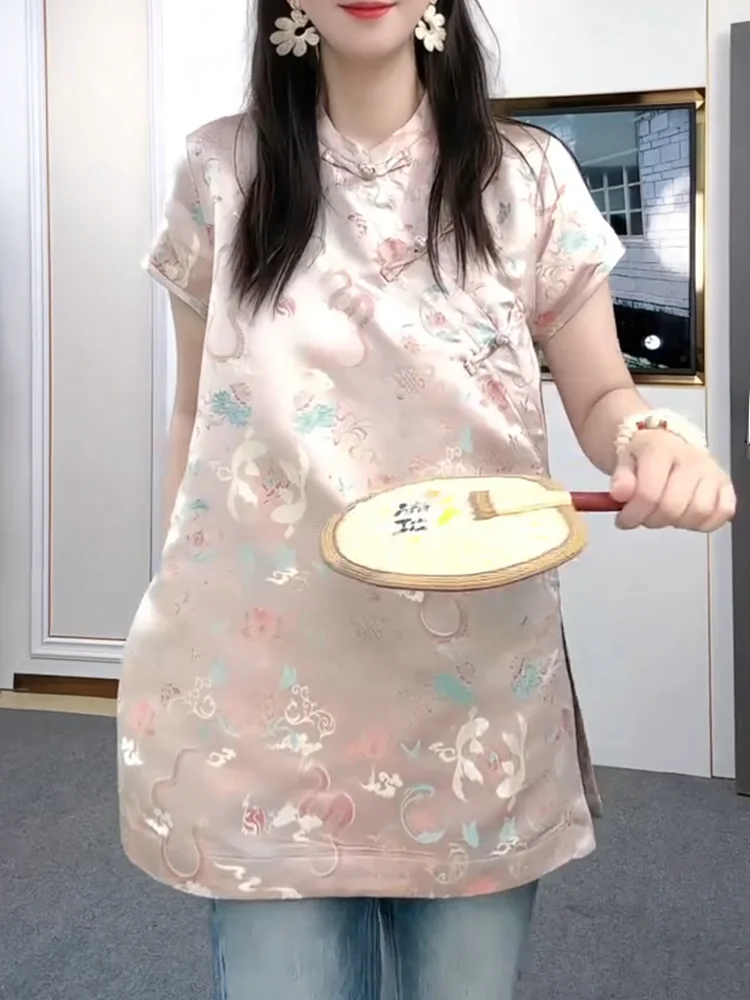 

Модный женский топ с цветочным принтом для похудения, больших размеров, летний, новый, в китайском национальном стиле, с эффектом высокого класса