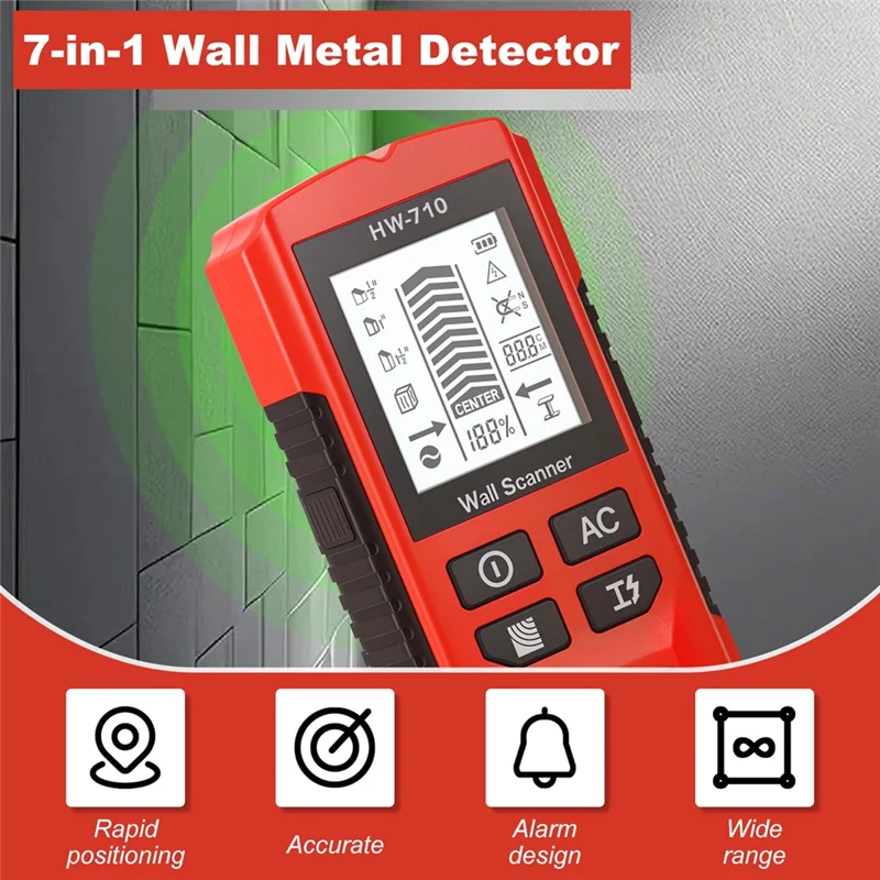 เครื่องสแกนผนัง Stud Finder, เครื่องมือค้นหาสตั๊ดผนัง 7 ใน 1 พร้อมสัญญาณเตือน, สตั๊ด Drywall ไฟฟ้า, เครื่องค้นหามือถือ