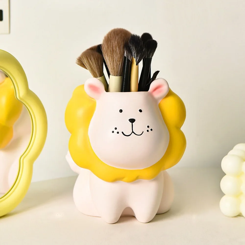 Little Lion Cartoon Pen Holder Cream Style Tabletop Storage Pencil Storage Box Ornament Cartoon Stationery Organizer
