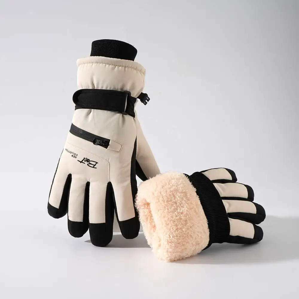 Con bolsillo con cremallera guantes de esquí dedo completo espesar guantes cálidos de invierno equipo de ciclismo guantes de pareja guantes de invierno