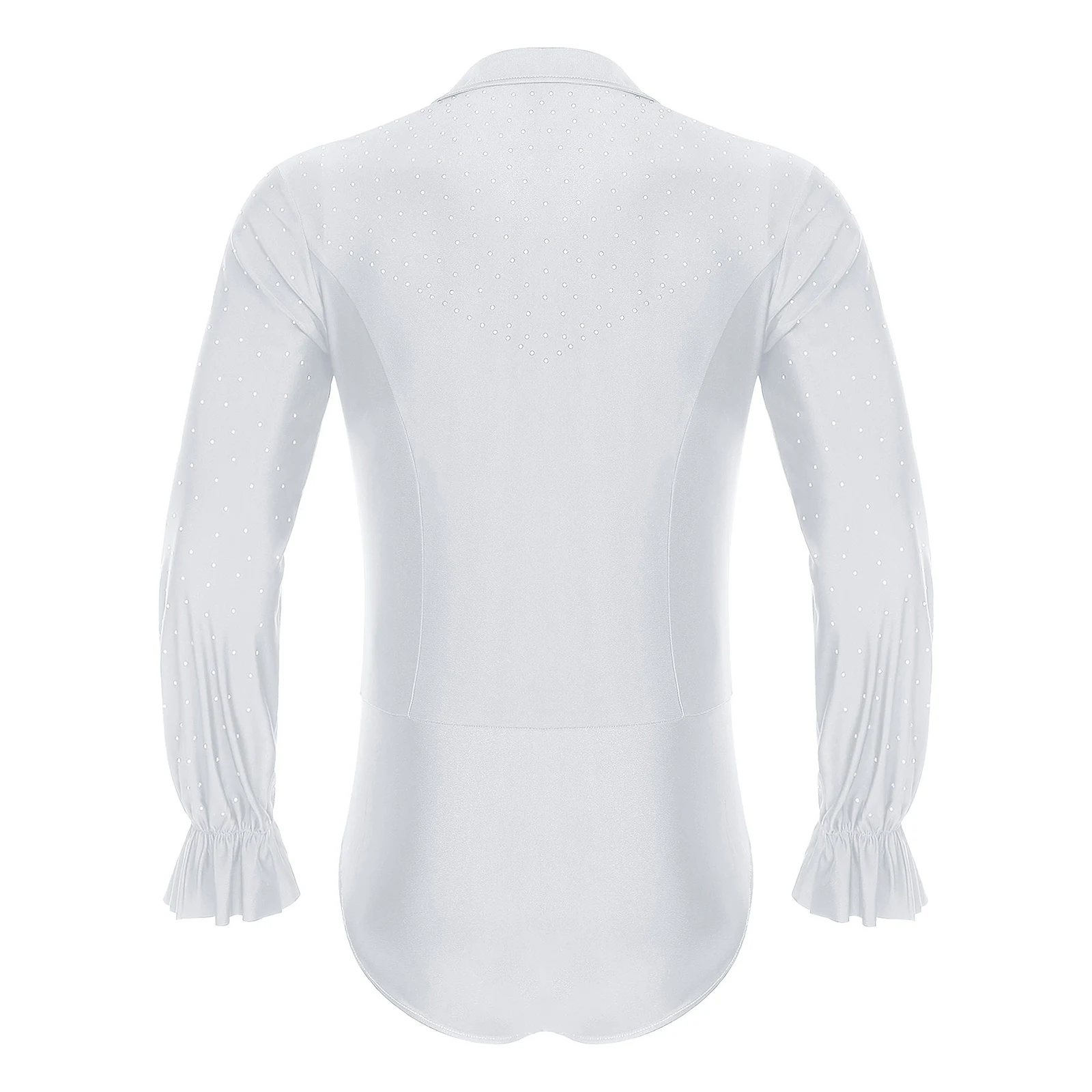 Mens Stage Ballroom Dance Performance Competition Costume V Neck Long Sleeve Glitter Rhinestones Latin Ballet Leotard Dance Wear
