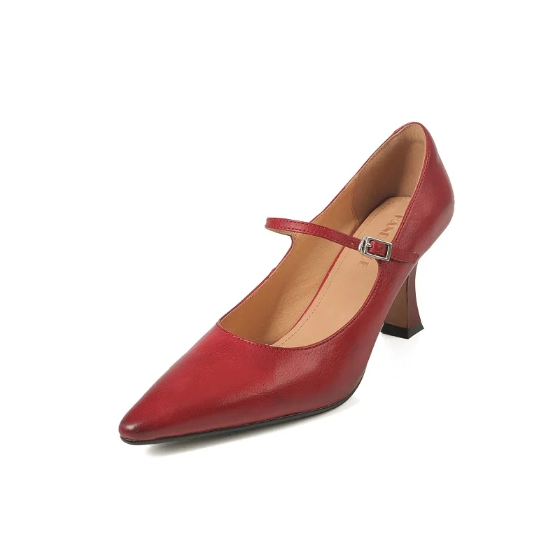

Women Pumps Sheepskin High Heels Mary Jane Women Shoes Thin Heels Pointed Retro Simple Shoes Handmade Spring Autumn Daily Pumps