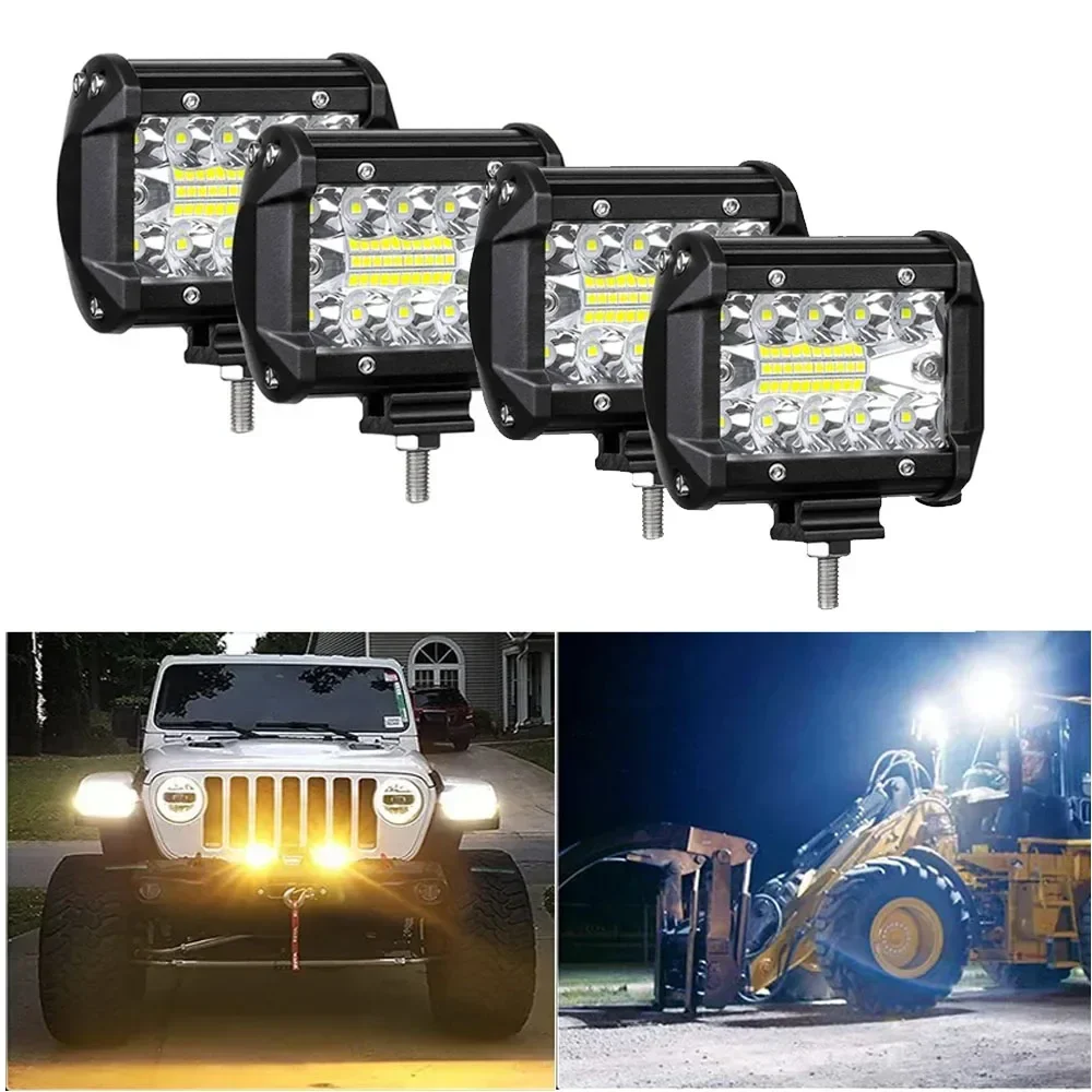 

60W LED Work Light Bars 4Inch Spotlight Waterproof Driving Fog Light Flood Beams Combo Lamp for Off Road Truck SUV Boat 12V 24V