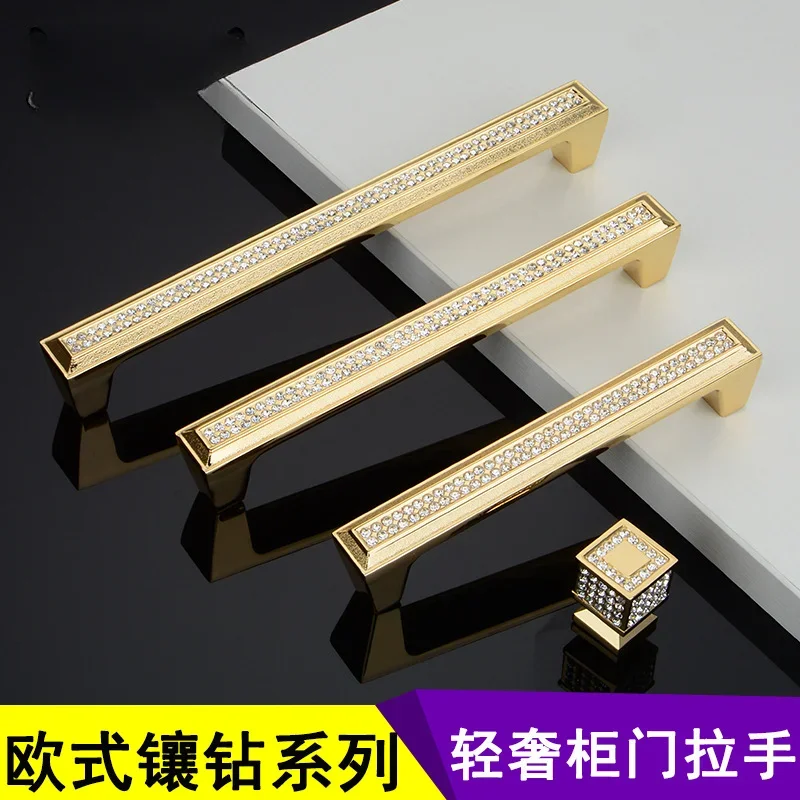 Diamond Gold Crystal Furniture Handle Door Wardrobe Kitchen Storage Cabinet Pulls DresserDrawer Knobs Cupboard Fittings Hardware