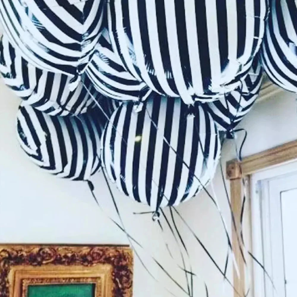 12pcs 18 Inch Black and White Striped Balloons Checkerboard Foil Balloon for Birthday Party Baby Shower Halloween Holiday Decors