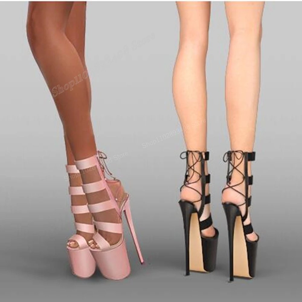 

Pink Strappy Belts Platform Sandals Lace-up Hollow Fashion Sexy Stiletto High Heel Women Shoes 2024 Summer Zapatos Para Mujere