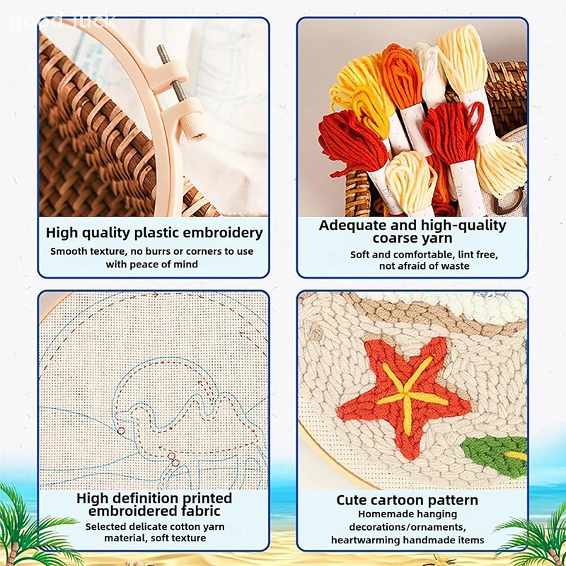 Kit de bordado de punto de cruz con aguja de perforación de ovejas de dibujos animados, alfombra de paisaje, posavasos con mechones, juego de posavasos con punzón de hilo, Artesanías hechas a mano