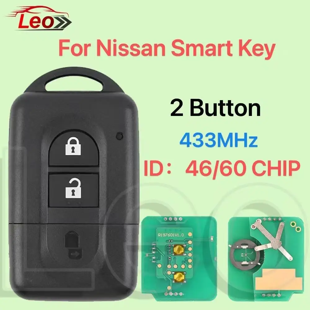 

Лео для NISSAN qashqai j10 navara d40 micra k12 note e11 tiida X-trail автомобильный умный дистанционный ключ 2 кнопки 433 МГц ID: 46/60 чип