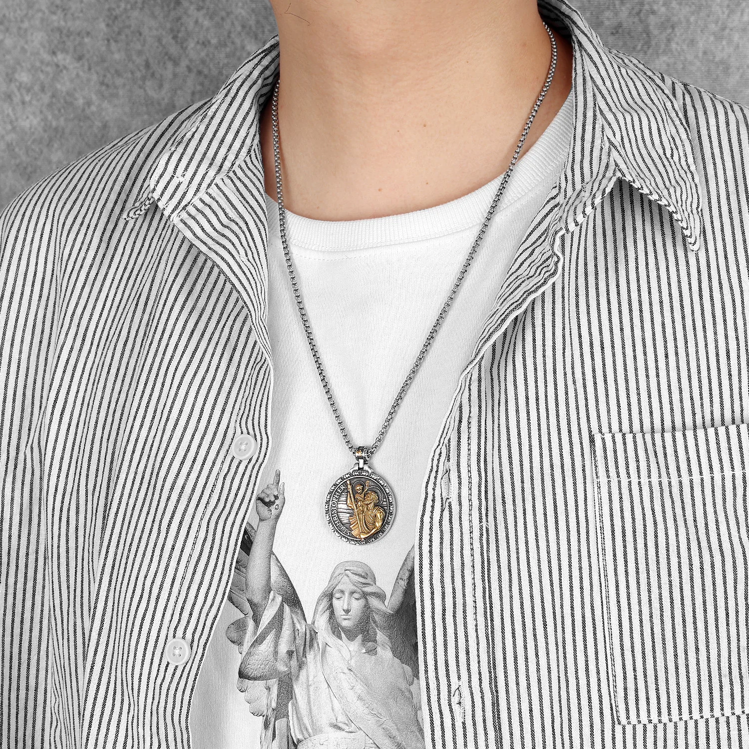 Exorcism Patron St.Christopher Amulets Stainless Steel Men Necklaces Pendant Chain Punk Women Fashion Jewelry Gifts Wholesale view 6