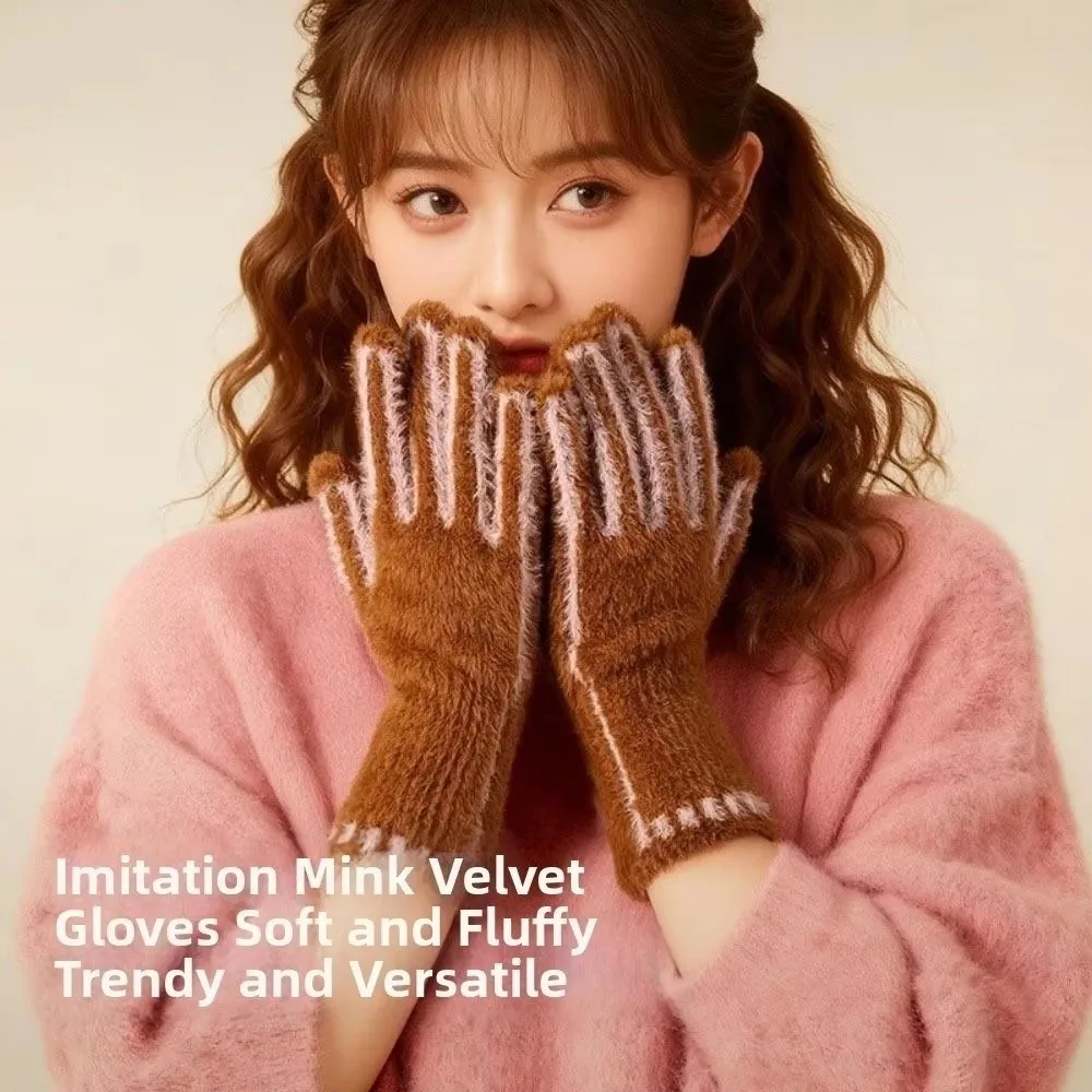 New Windproof Winter Gloves Candy Color Thickened Warm Gloves Outdoor Touch Screen Mitten