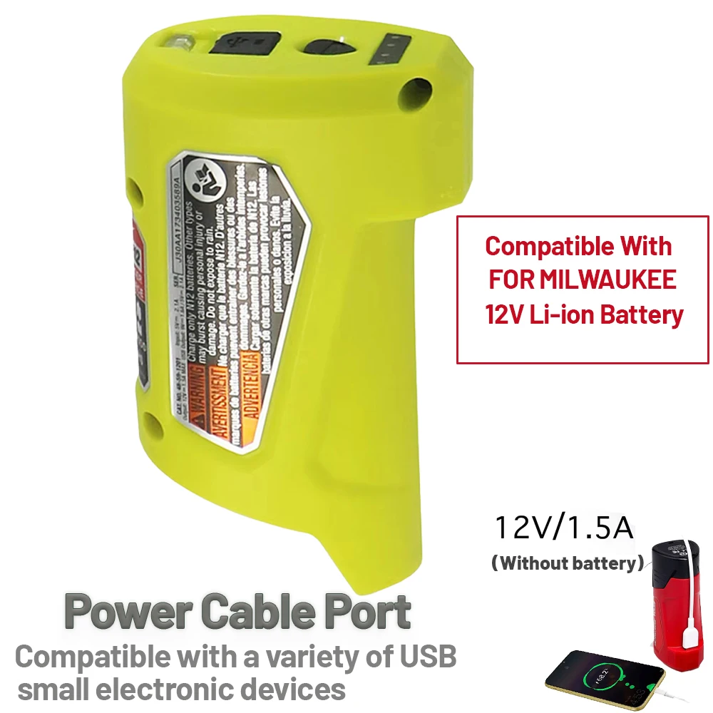 Better Quality N12 Battery Power Source Adapter for Milwaukee 12V M12 Battery Power Wheel Charger Adapter with 12V DC Port USB