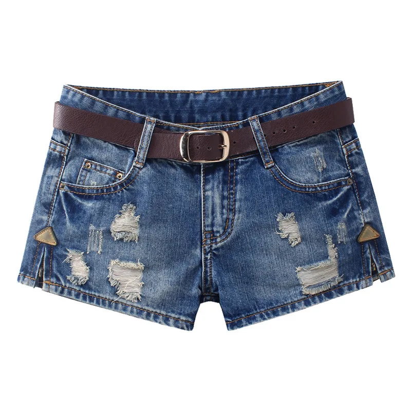 

New Summer Sexy Low Waist Mini Denim Shorts Women Fashion Ripped Hole Short Jeans Without Belt q600