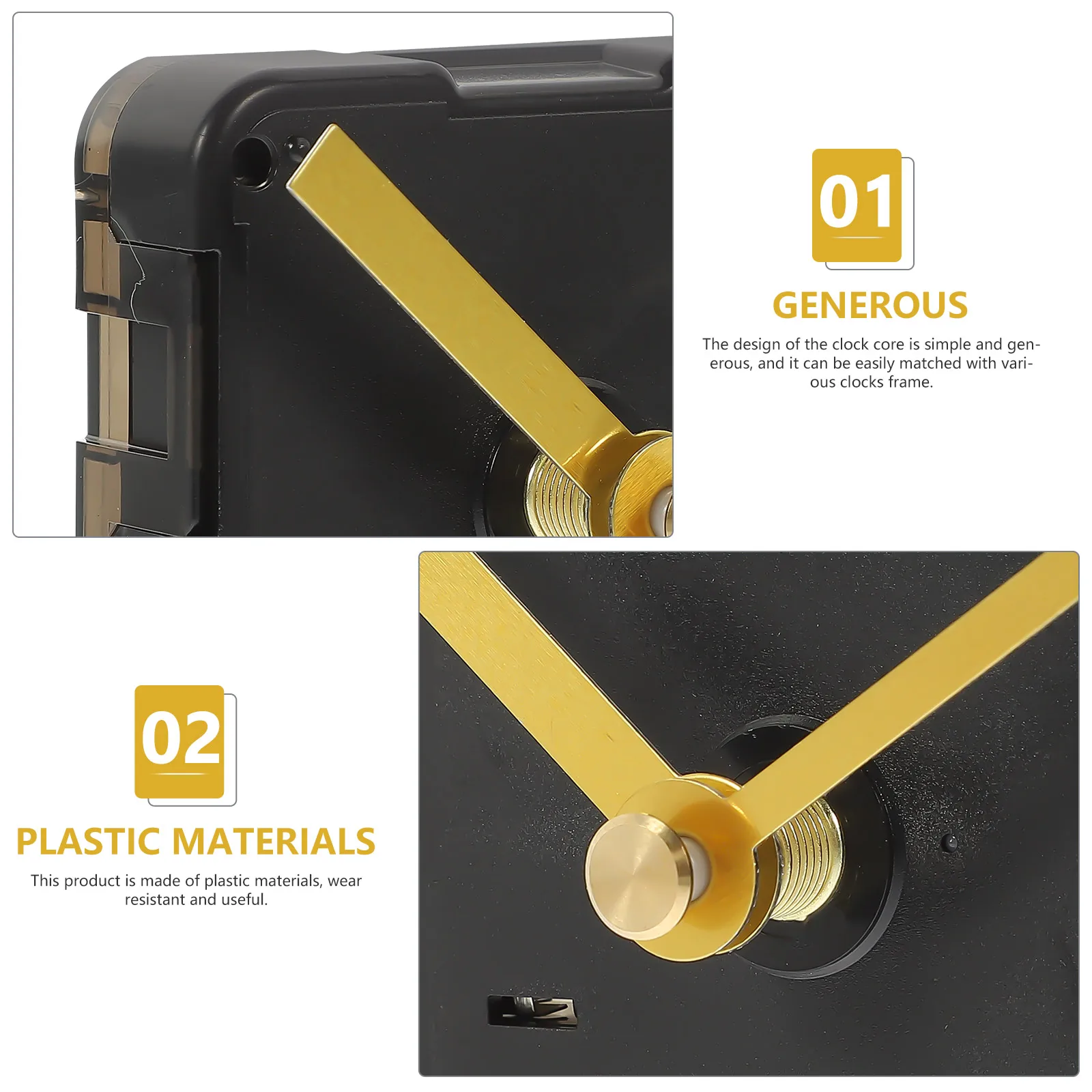 

LIFKICH 1 Set Plastic Clock Hands Kit Silent Non-ticking Mechanism High Torque Replacement Repair Component Hour Hand