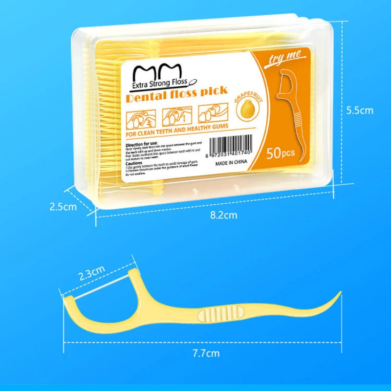 50 Stks/doos Kleurrijk Fruit Smaak Tandzijde Stok Floss Tandenstoker Set Tandreiniging Tandzijde Pick Mondhygiëne Zorg Mondeling