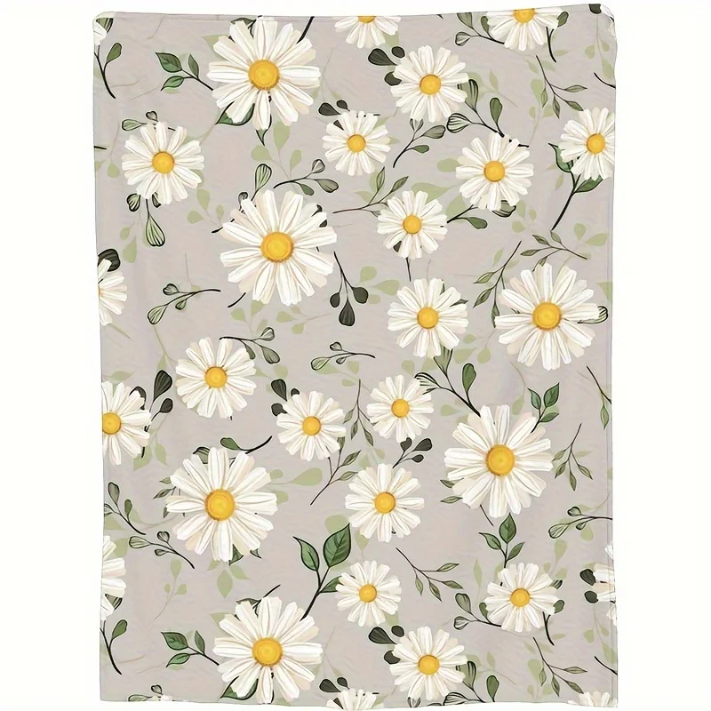 Cozy Daisy Pattern Flannel Throw Blanket - Soft, Warm, and Lightweight for Couch, Bed, Office, and Travel - All-Season Gift Idea