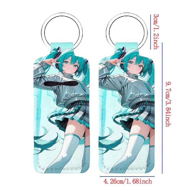 Kawaii Cartoon Pretty Girl Idol Anime Figure Hatsune Miku Print Lipstick Case Keychains Women Travel Dating Portable Keyrings
