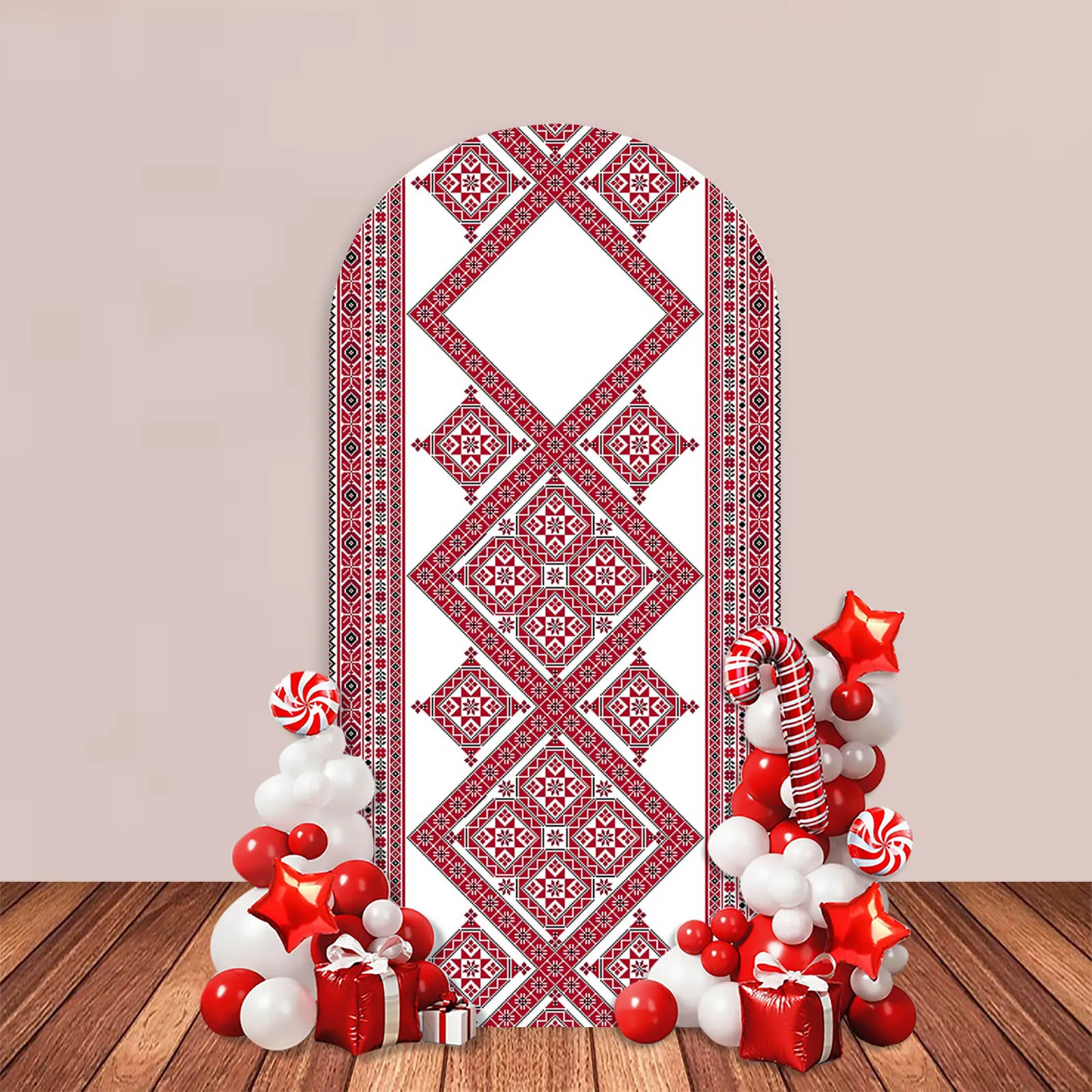 Bohemian Flower Pattern Arch Backdrop Cover Burgundy Red Traditional Embroidery Henna Wedding Birthday Party Decor Background