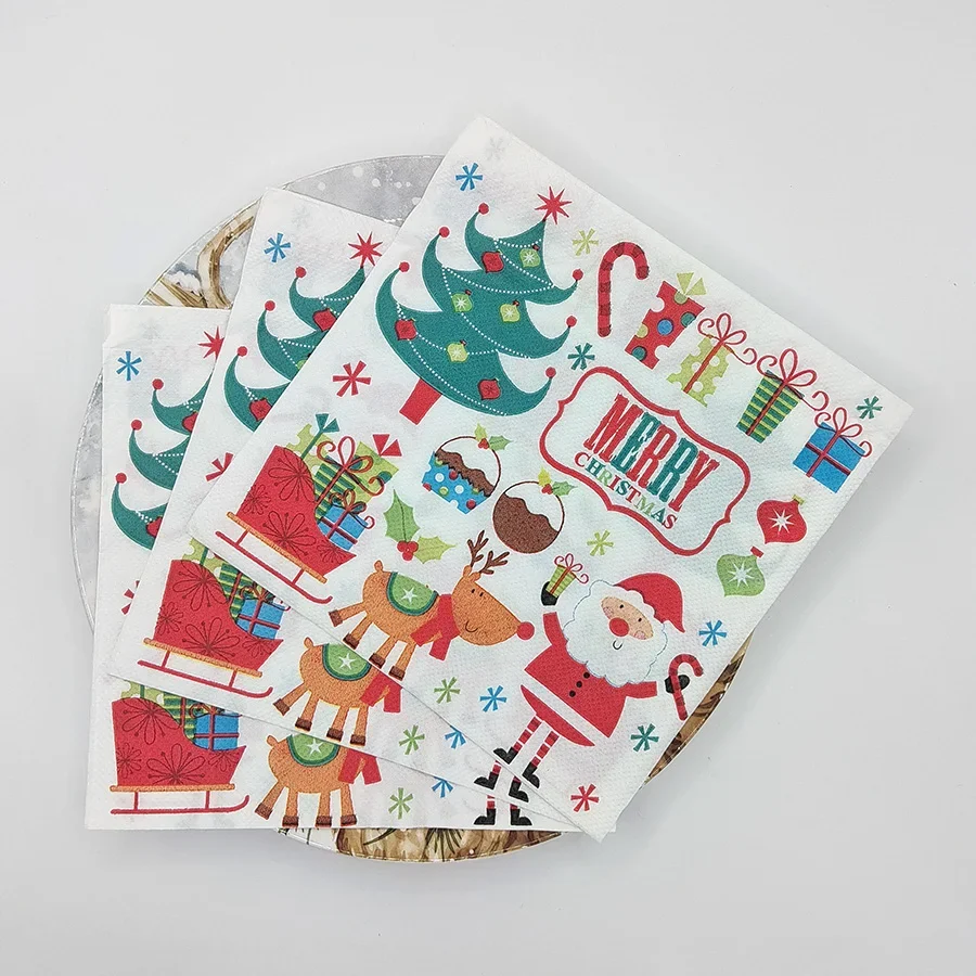20Pcs 2Ply 33cm Christmas Napkins Santa Reindeer Tree Disposable Paper Napkins for Party Decor - view 2