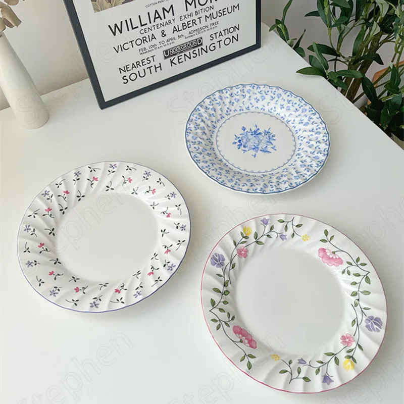 Vintage Floral Ceramic Plate French Romance Pasta Dish Bone China Tableware Afternoon Tea Floral Decorative Cake Dessert Plates