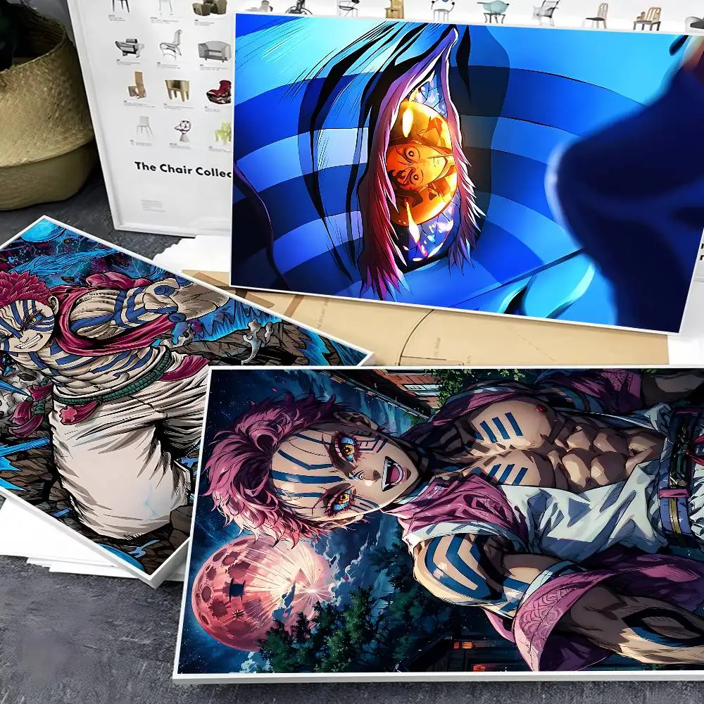 انمي ياباني Akaza D-Demon القاتل الكلاسيكية خمر الملصقات الديكور اللوحة جدار الفن ورق الكرافت الأبيض Kawaii غرفة ديكور #2