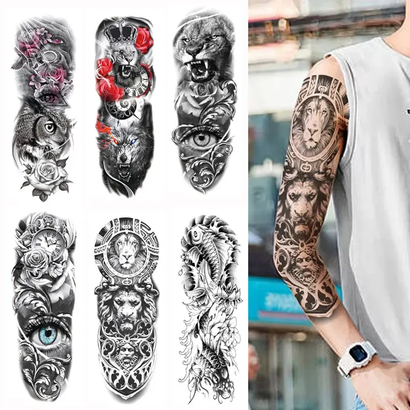 

Временные татуировки большого размера для мужчин, женщин, мужчин, тотем, этнические тату-наклейки с большими рукавами, боди-арт, сексуальный дракон, тигр, рыба, дизайнерские татуировки