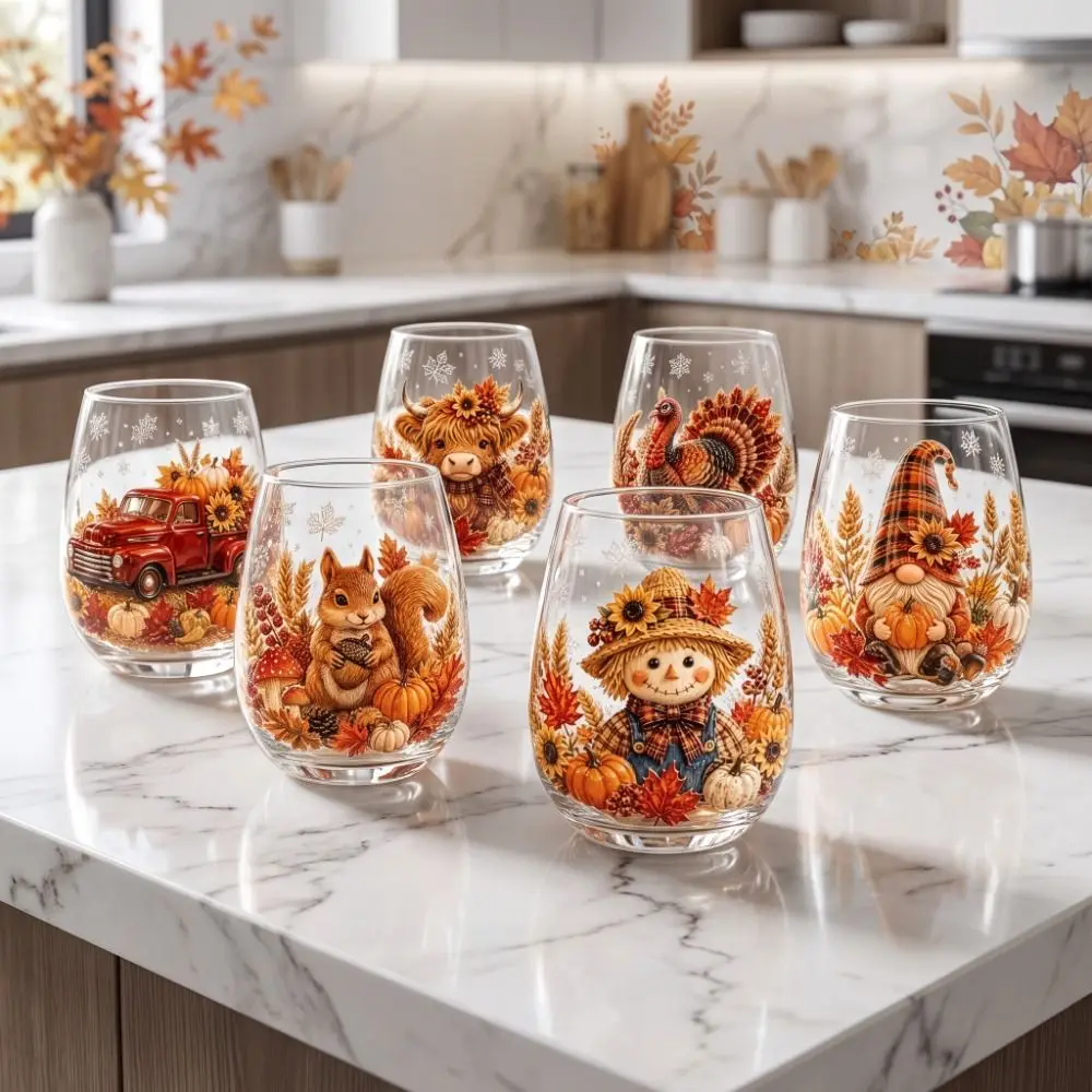 Drinkware 2D Print Christmas Wine Glass Elf Thanksgiving Christmas Art Cup Snowflake Animal Coffee Mug Entertainment