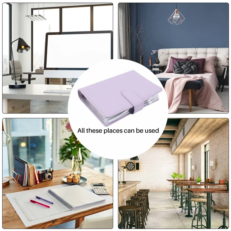 Tas Binder ABDE-14 A6 dengan Penutup Binder Kulit, Binder Anggaran 6 Cincin dengan Amplop Uang Tunai, Binder Hemat Uang