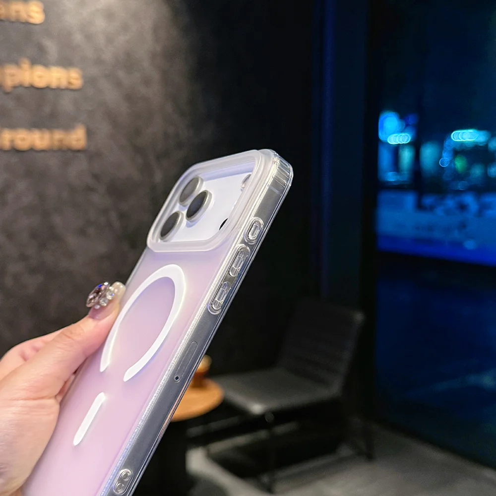 iPhone 17 Pro Max用レーザーカラーマットスマホケース サンシャインセット スカイ 17 Pro マグネットカバー 17Air グラデーションカラーチェンジ。