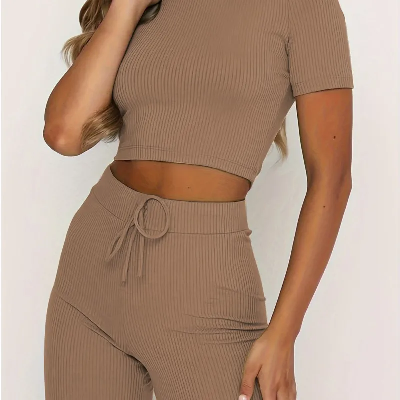 

Новинка 2023 года, женский спортивный укороченный топ в рубчик и комплект для отдыха, модная летняя одежда, легкая удобная одежда
