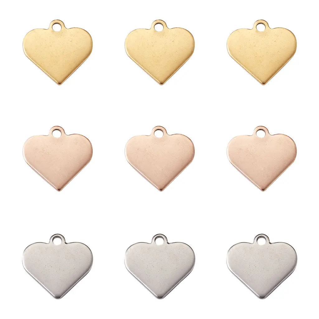 40pcs/box 304 Stainless Steel Charms Stamping Blank Tag Heart Pendants for DIY Necklace Bracelet Jewelry Making Gifts