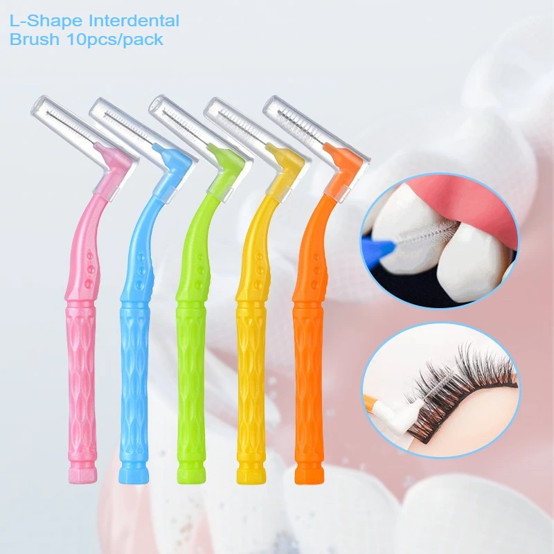 10PCS Interdental Brushes L Shape Soft Bristle Orthodontic Tooth Cleaning Tool Braces Teeth Gaps Insert Between Teeth Clean