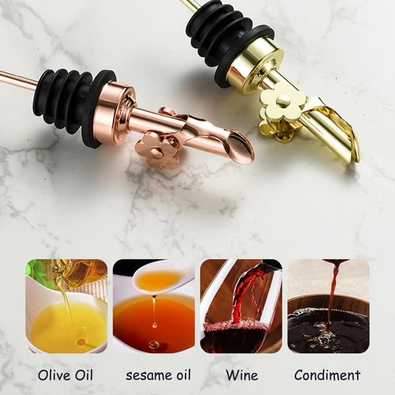 4 Pcs Olive Oil Dispenser Spout Oil Pour Spouts Wine Stopper Replacement With Leak-Proof Design Bottle Pourers Rose Gold