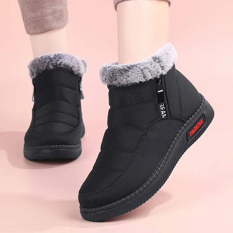 TPR Sole Non-Slip Winter Snow Boots Thick Fleece Warm Side Zipper Fashion Solid Color Waterproof Cotton Boots for Women Men