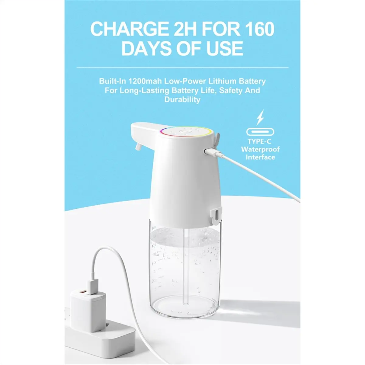 wilwill 450ml Automatic Soap Dispenser Infrared Sensor Type-C Charging Touchless Smart Liquid Soap Dispenser Foam