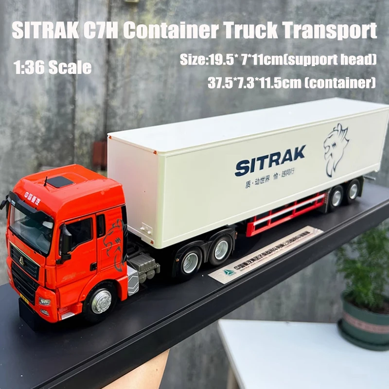 Modelo de coche de aleación de transporte de camión contenedor Sinotruk SITRAK C7H, escala 1:36, colección para adultos, regalo de vacaciones, exhibición de recuerdo