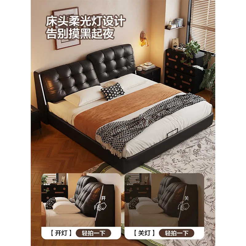 Factory Direct 2026 Leather  master bedroom queen bed antique air pressure storage bed 1.8 meters double  retro air box