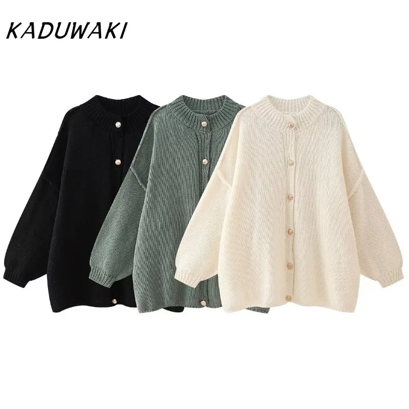 

KADUWAKI Autumn/winter Women Knitted Sweater Fashion Long Sleeves Jumper Single Breasted Solid Slim Casual Loose Cardigan Mujer