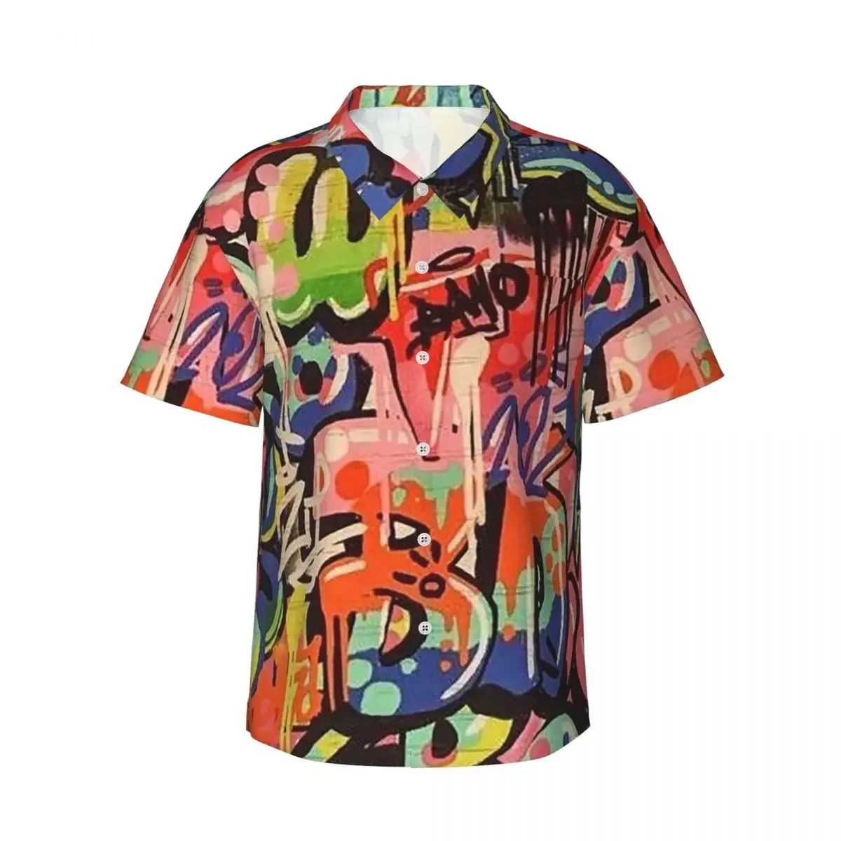 Urban Pattern Hip Hop Graffiti Street Art Men's Shirts Hawaiian Short Sleeve Shirt Fashion Button Tops for Summer Beach