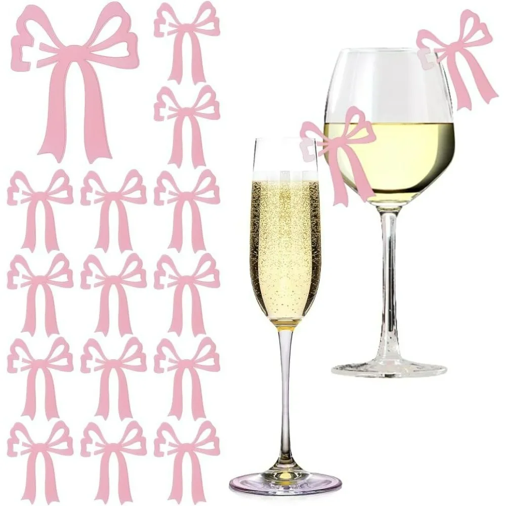 

50 Pack Acrylic Bowknot Drink Markers Pink Wine Glass Charms Reusable Bow Drink Tags Acrylic Wine Glass Maker for Bachelorette