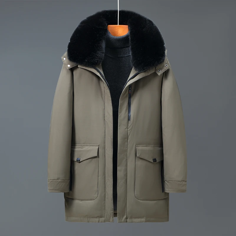 Merk Midden-Leeftijd Mannen Donsjack Winter Hoge Kwaliteit Bontkraag 90% Witte Eendendons Mannen Winter Jas Hooded warm Windjack