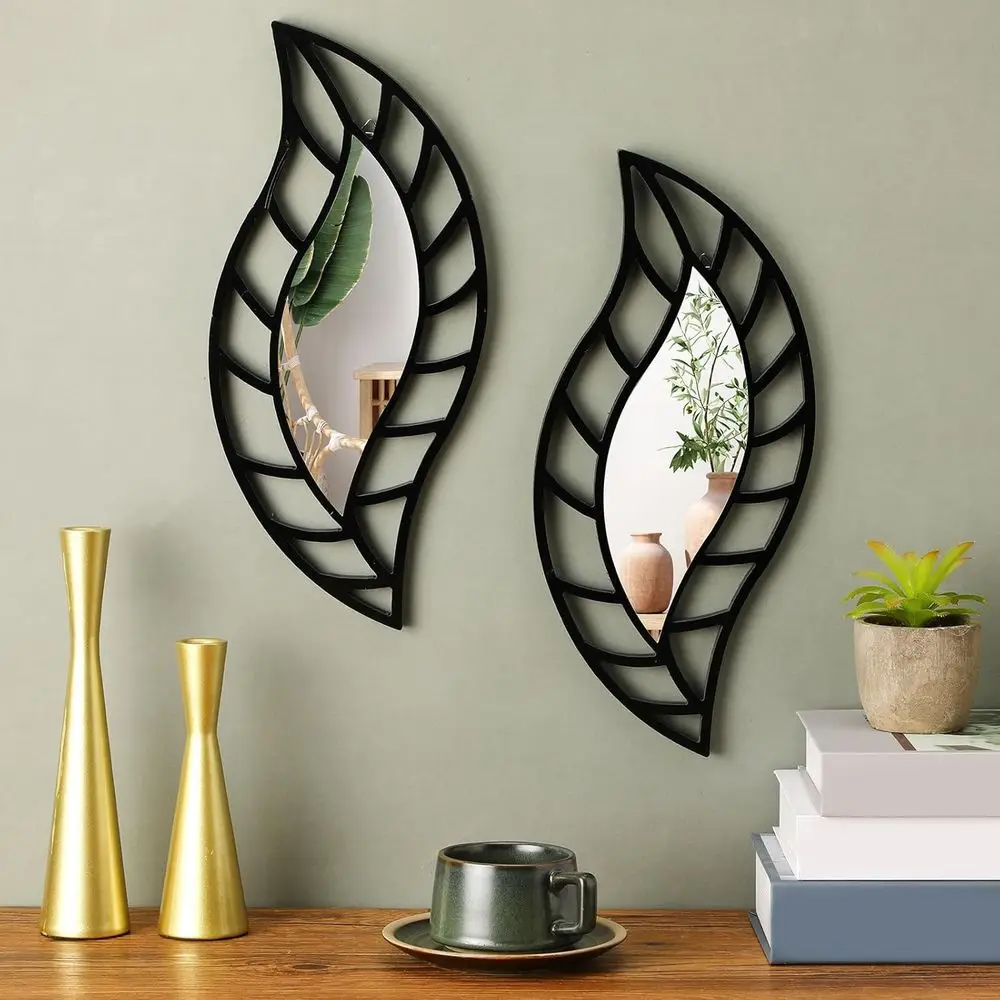 2 Piece Teardrop Mirror Set for Wall, Suitable for Living Room, Bedroom, Bathroom, and Entryway in Black