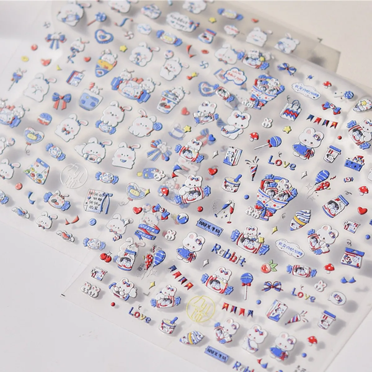 1ชิ้น5มิติ Relief การ์ตูนชุดกระต่ายเล็บน่ารักสัตว์ญี่ปุ่นสัตว์กาวตกแต่งเล็บอุปกรณ์ตกแต่งเล็บ