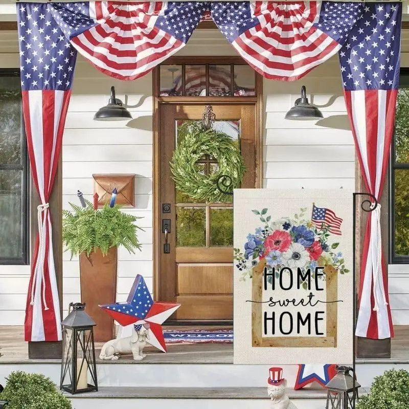 Home Sweet Home Garden Flag 12x18 Double Sided, Patriotic 4th of July American Stars and Stripes Love Heart Yard Flags Outdo yyi