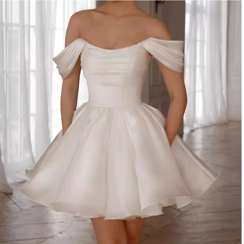 

Белые элегантные короткие свадебные платья для женщин 2026 года: роскошные атласные бальные платья А-силуэта с открытой спиной и шнуровкой, для торжественных мероприятий и свадеб