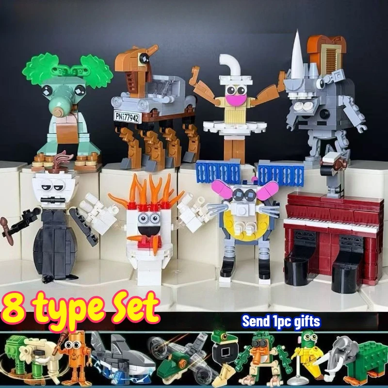 

Модернизированные мультяшные итальянские игрушки Brainrot Animals Tung Tung Tung Sahur, набор строительных блоков Tralalelo Tralala, акула, кирпичи, игрушки, подарок для детей